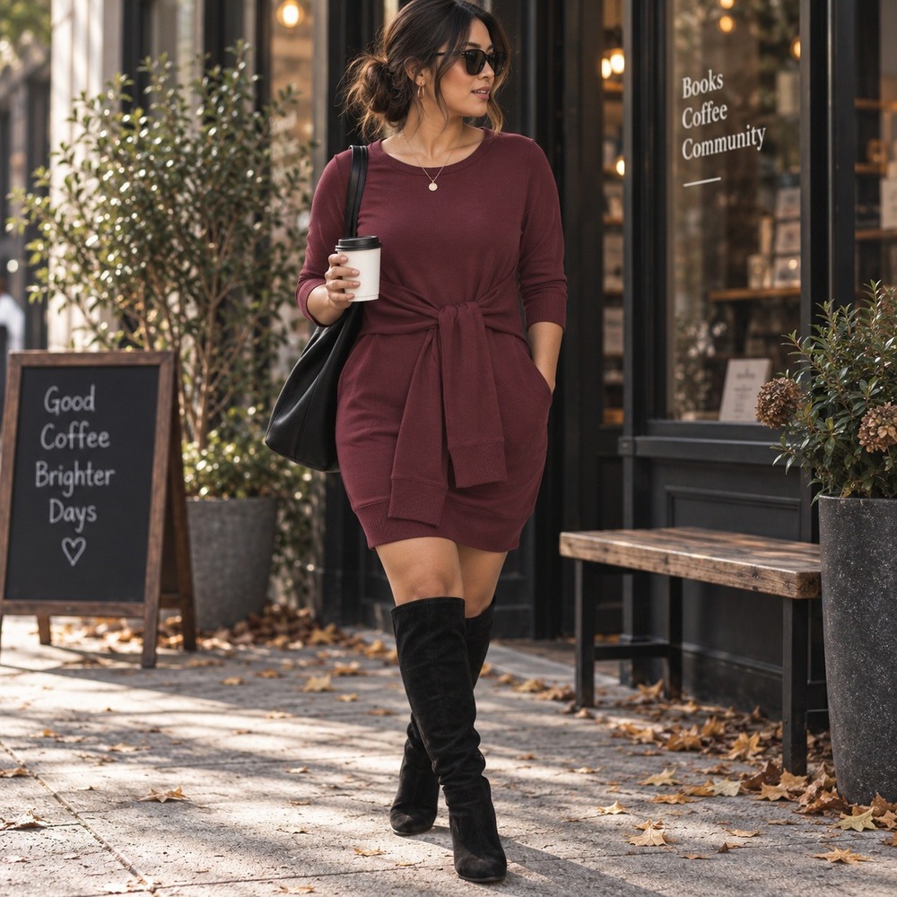 Universal Standard Misa Tie Black Cherry Pima CottonSweatshirt Dress 2X 18/20